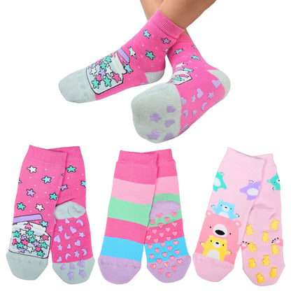 Calzini Bambina Antiscivolo Cotone 3 Paia Calze Bimba abs scuola casa gonfiabili, Made in Italy ASS2