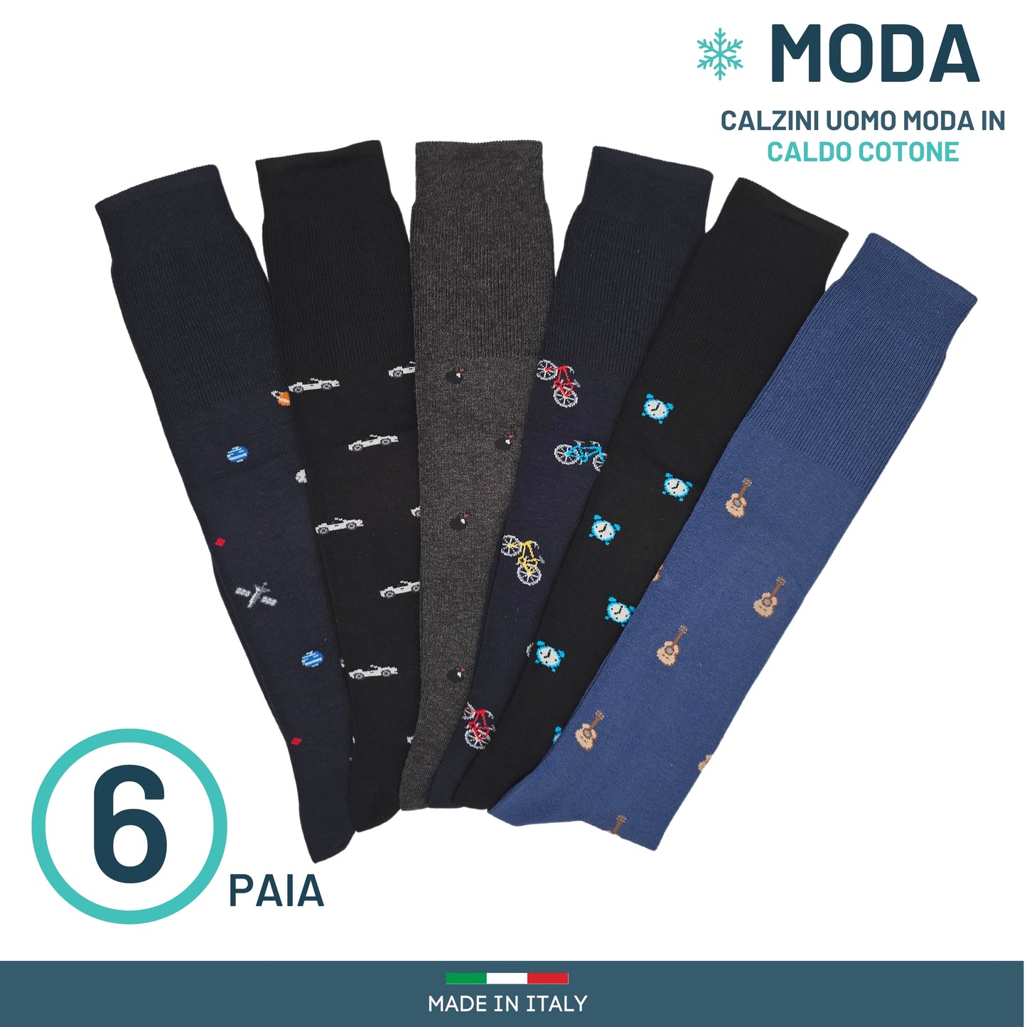 Calze Uomo Caldo Cotone Lunghe 6 Paia calze uomo invernali Fantasia calze Moda Made in Italy Moda