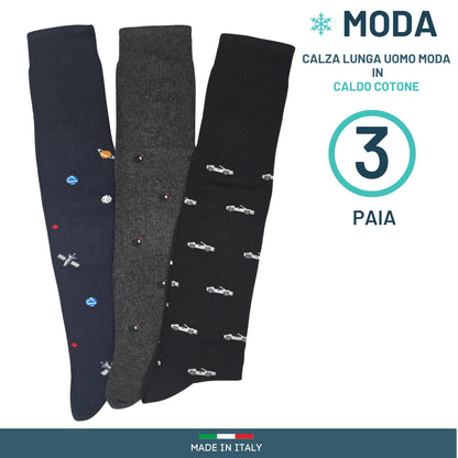 Calze Uomo Caldo Cotone Lunghe 3 Paia calze uomo invernali Fantasia calze Moda Made in Italy MODA 3