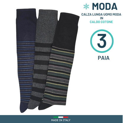 Calze Uomo Caldo Cotone Lunghe 3 Paia calze uomo invernali Fantasia calze Moda Made in Italy RIGA 3