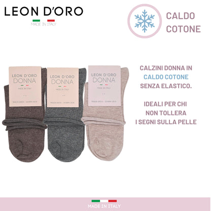 Calzini Donna senza elastico, Calze Donna Caldo Cotone 3/6 Paia Calzino Corto Moda Made in Italy