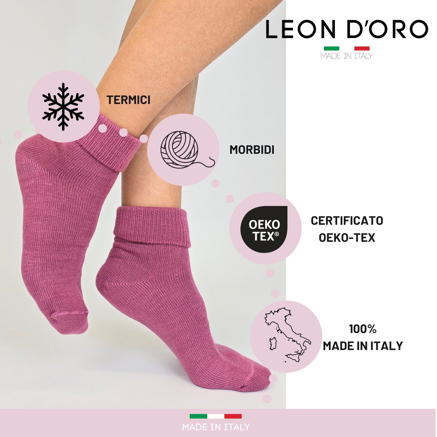 Calze da casa Donna, Calzettoni Invernali Donna, Calze Regalo Termiche 100% Made in Italy PINK